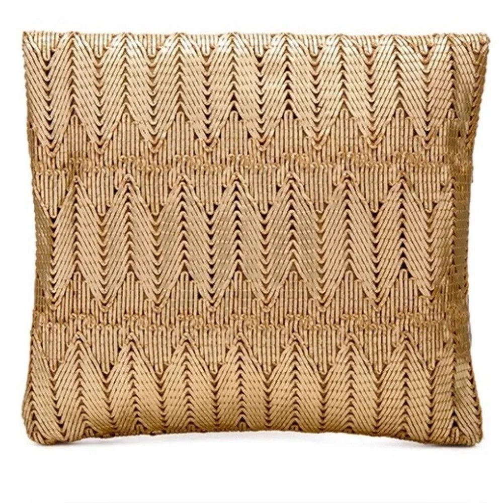 Ale By Alessandra La Pluma Gold Woven Clutch Purse Bag